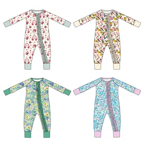 Organic Baby Clothes Customized Romper Digital Print Organic Bamboo Cotton Children Sleeveless Jumpsuit And Onesie