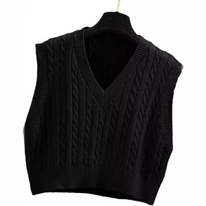 2025 usine vente femmes décontracté solide tricot gilet automne hiver col en V débardeur <span class=keywords><strong>sans</strong></span> manches <span class=keywords><strong>pull</strong></span> - Product Image 3