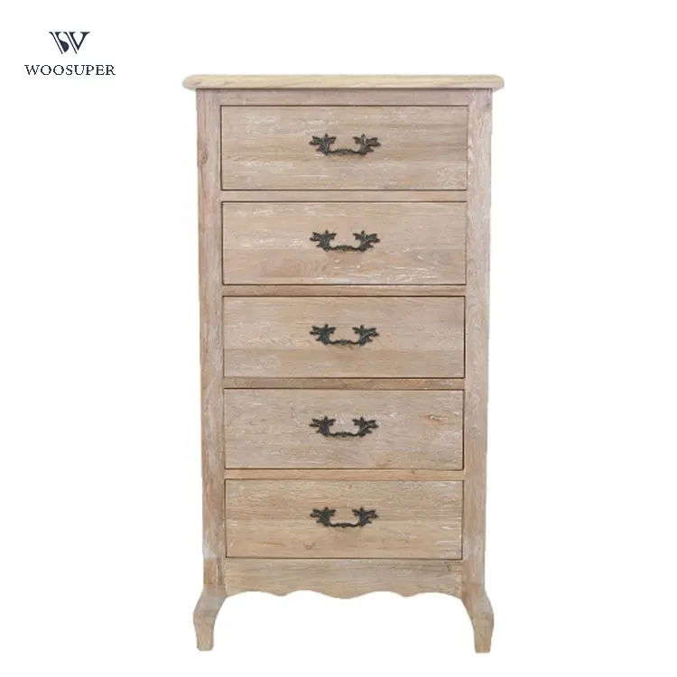 French provincial style living oak solid single row of 5 drawers cabinet.