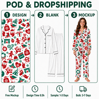 Pyjama personnalisé de Noël rouge et vert avec motif flocon de neige, col cranté, tricoté sur le devant, en polyester pour femme, POD, MOQ 1 pièce, Dropshipping