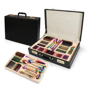 Juego de cubiertos de acero inoxidable de 72 piezas chapado en oro de lujo Hongda <span class=keywords><strong>1010</strong></span>, cubiertos de boda, cuchara con caja de regalo para uso doméstico - Product Image 4