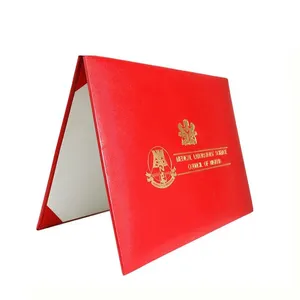 Certificate Holder Smooth Leather Diploma Covers Cardboard Red Certificate Holder Cover 8.5"x11" With School LOGO