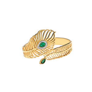 Bracelet manchette en plumes de paon plaqué or, acier inoxydable 316L, incrustation de pierres vertes, bijoux de mode pour femmes - Product Image 2