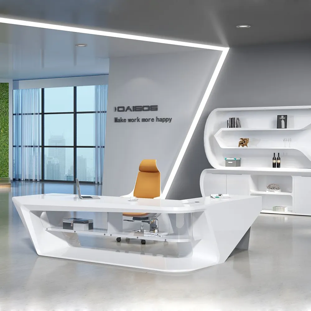 2022 Modern New Design White Luxury Smart CEO Wireless Charging High Tech Executive Office Desk