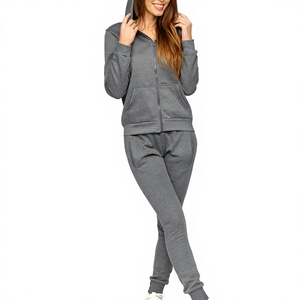 Custom Women Gray Hooded Tracksuit Full <b>Zipper</b> <b>Sweatshirt</b> With Side Pockets Casual Autumn Wear Spandex Cotton Blend Regular Fit - Product Image 1