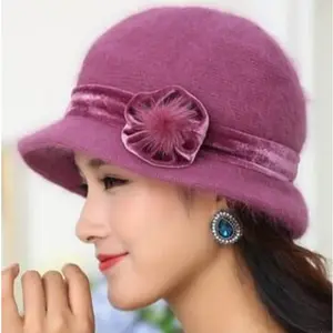 Floreale Super Soft Cappelli di Pelliccia cappelli formali per le signore di Inverno Lavorato A Maglia Cappelli berretti