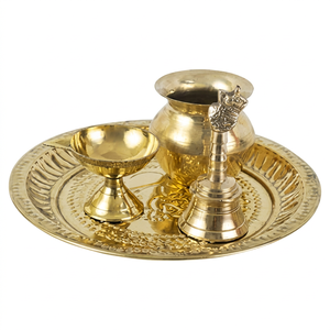 ชุดถาดทองเหลืองสำหรับพิธีกรรมทางศาสนา รูปทรงกลม ทนทาน - Product Image 6