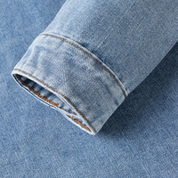 Pull-over décontracté pour homme en denim délavé style vintage avec col montant, inspiré du hip-hop, en coton