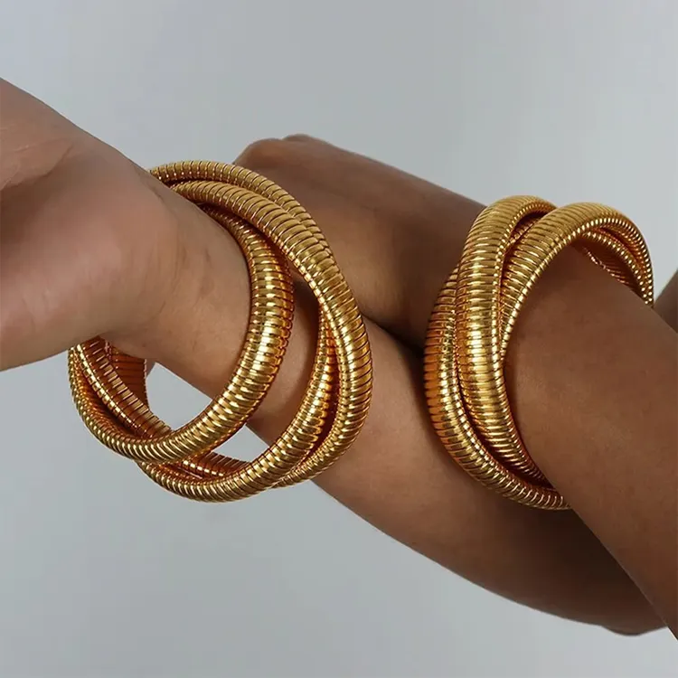 stack Bangle Interlocking Stretch Bracelet Snake Chain Vintage Stackable Gold Bracelet Stretch Elastic Band Tubogas Bracelet