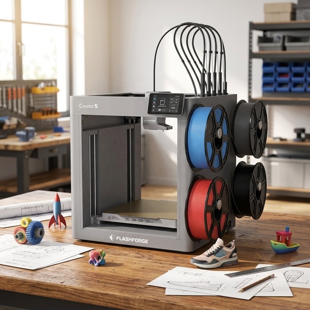 Flash Forge Creator 5 Multi-color 4-Toolheads High Speed 3D Printer 500% Faster Zero Purge Waste Core-xy Colorful FDM 3D Printer