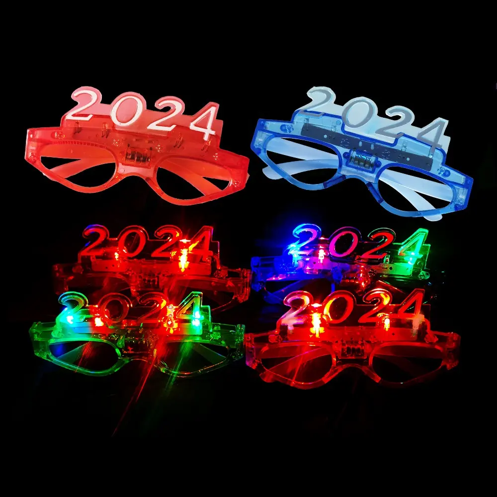새로운 2024 LED 빛나는 안경 새해 파티 바 장식 소품 LED 깜박이는 크리스마스 안경 라이트 업 안경