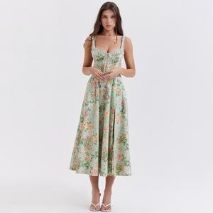 Floral Print Chiffon Midi <b>Dress</b> With Spaghetti Straps Square Neck A-Line <b>Boho</b> Style <b>Summer</b> Casual <b>Dress</b> - Product Image 2