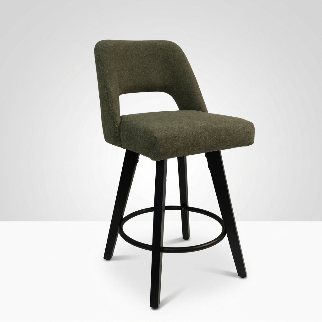 Olive Green + Black Wood Legs + Black Metal Footrest Ring