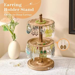 Wooden Rotating Jewelry Display Rack 2 Tier <b>Desktop</b> Storage For Earrings And Drop Jewelry Organizers - Product Image 4