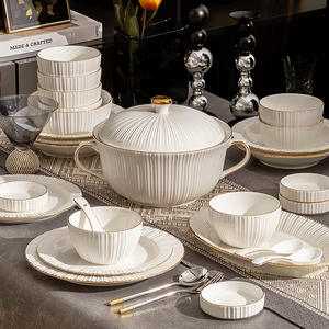 Nordic शैली उच्च सफेद मिट्टी बरतन सिरेमिक टेबलवेयर घर सिरेमिक सूप कटोरे प्लेट क्लासिक सफेद भ्रूण राहत डिनरवेयर सेट - Product Image 1