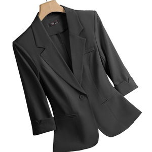 Women's Three Quarter Sleeve Suit Jacket Solid Color Polyester Blazer Breathable Slim Fit Casual Spring Style - Product Image 5