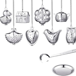 ที่กรองสแตนเลสพร้อ<span class=keywords><strong>ม</strong></span>ห่วงโซ่และถาดรองน้ำหยดชุดของขวัญสำหรับคนรักชา8แบบใช้ซ้ำได้ - Product Image 1