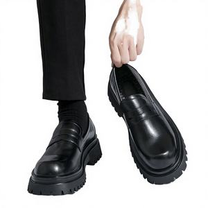 Mocassins d'affaires respirants à semelle épaisse et bout large, à enfiler, couleur unie, chaussures habillées formelles à plateforme, Printemps Été Automne - Product Image 3