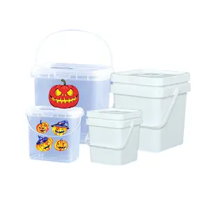 100% cubos redondos de plástico virgen PP/HDPE 5L con asa y tapa para alimentos/helados