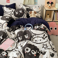 Lot de 4 draps plats en microfibre à motifs de dessins animés, taille King Size, ensemble de literie