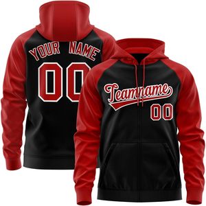 Sweat-shirt à capuche entièrement zippé personnalisé en polaire unisexe avec nom et numéro brodés, manches raglan, respirant, en polyester - Product Image 1