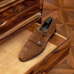 Chaussures Monk en daim et cuir véritable pour hommes, à lacets, bout carré, légères, antidérapantes, confortables, respirantes, avec semelle extérieure en caoutchouc patchwork - Product Image 4