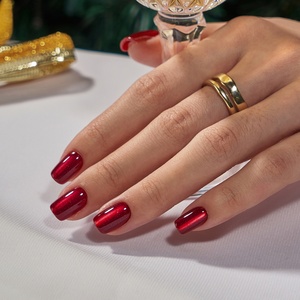 Kit de faux ongles carrés de luxe faits à la main avec colle, vente en gros, personnalisés, en gel souple, effet œil de chat rouge, pour Noël, en vrac, à presser - Product Image 1