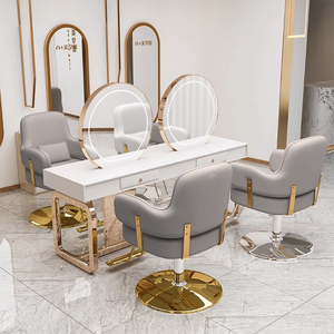 Meilleure Vente Fauteuil de Coiffure de Luxe en Cuir PU avec Base Dorée en Acier Inoxydable et Cadre Métallique pour Salon de Coiffure - Product Image 3