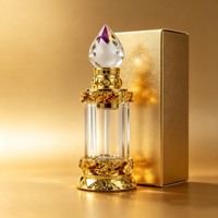 Flacon vide de 3 ml pour Attar Arabe, en verre transparent décoratif, pour huile d'Oud ou huile essentielle, avec boîte d'emballage dorée