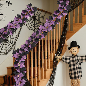 Guirlande en rotin en forme de feuille d'érable violette, décoration artificielle pour Halloween et Noël, 6 pieds de long, style A B C D - Product Image 2