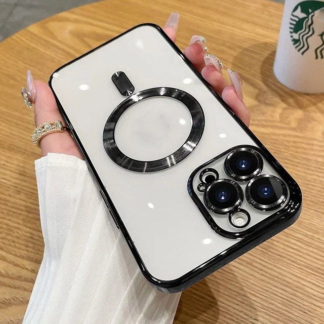 Luxury Plating Magnetic Case for iPhone 16 15 14 Plus 13 12 11 Pro Max Wireless Charging Cover With Lens Protector