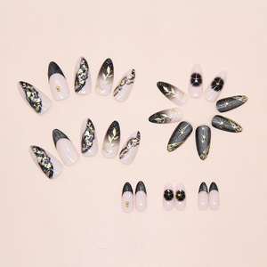 Ongles à presser 3D effet œil de chat, paillettes dorées, étoiles, coquillages français, style Ins doux et cool, amovibles, 24 pièces - Product Image 5