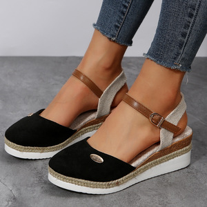 Sandales compensées à <span class=keywords><strong>plateforme</strong></span> pour femmes avec bride à la cheville, style <span class=keywords><strong>espadrille</strong></span>, chaussures décontractées d'été pour femmes - Product Image 2