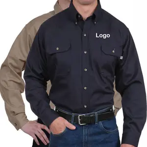 Custom Blank Men's M-4XL Button Down Cotton Work Wear Long Sleeve Work Shirts Men