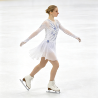 Robe de patinage et de danse blanche et bleue, col rond, manches longues en maille, dos découpé avec strass, pour enfants et adultes, compétition et performance