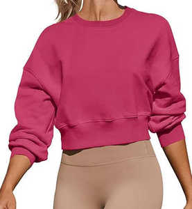 Mujeres personalizadas de manga larga de cuello redondo recortada sudaderas Loose Fit Pullover sudadera - Product Image 3