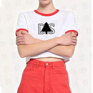 เสื้อยืดครอปแบบริงเกอร์สั่งทำขายส่ง คุณภาพสูง ผ้าคอตตอนเจอร์ซีย์ 100% ทรงบ็อกซี่ แขนสั้น เสื้อครอปผู้หญิง - Product Image 3