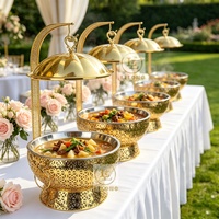 Chauffe-Plats de Luxe en Acier Inoxydable 6L 8L, Ensemble Buffet Doré pour Hôtels et Mariages