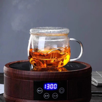 Juego de Tazas de Té de Vidrio de Borosilicato de Alta Resistencia al Calor, de Tres Piezas, con Infusor y Tapa, para Uso en Oficina