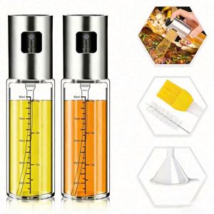 Botella pulverizadora de aceite de oliva de acero inoxidable de gran venta, pulverizador de aceite de vidrio recargable con escala, para freidora de aire, cocina y camping - Product Image 1