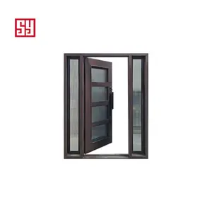 Puerta de entrada de hierro forjado moderna personalizable, ventana de ventana lateral, eje de vidrio templado, aplicación externa abierta
