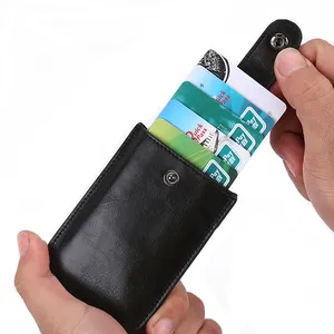 Mini carteira compacta de couro pu, carteira personalizada pequena feita em couro sintético de poliuretano com sistema rfid, com compartimento para cartões de crédito, identificação e visita