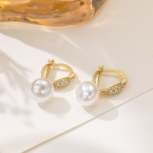 Pendientes de Aro con Perlas, Círculo Dorado, Joyería de Boda, Accesorios de Moda Elegantes para Mujer - Product Image 2