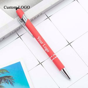 Stylos promotionnels en plastique OEM avec logo personnalisé, stylo à bille à clic avec revêtement doux au toucher - Product Image 1