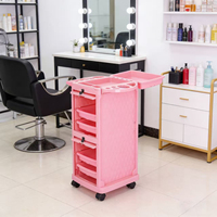 Pink Lockable Salon <strong>Trolley</strong> with Drawers for Hair Spa & Barber Shop, Multi-Tier Storage Organizer