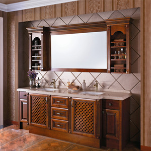 Tocador de baño de estilo antiguo europeo, doble lavabo, armarios - Product Image 1