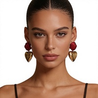 ZA Boucles d'oreilles pendantes pour femme, design haut de gamme, en fer, en forme de cœur de rose tridimensionnel, pour la Saint-Valentin transfrontalière