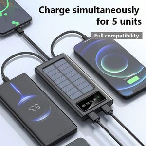 LED <b>Display</b> 4 Built-in <b>Cables</b> Custom Logo Solar Power Bank Outdoor High Capacity Portable Charger - Product Image 3