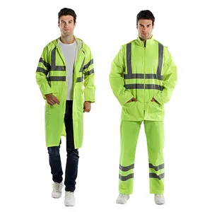 Vente en gros de vestes de sécurité personnalisées Manteau de pluie réfléchissant vert fluorescent pour le travail Vêtements de travail imperméables pour hommes Pardessus pour adultes