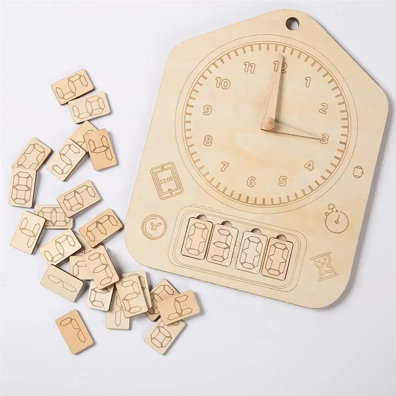 Kinderen Montessori Klokvormig Speelgoed Kids Houten Klokkenbord Grappige Leermaterialen Kinderen Tijd Nummer Blokken Puzzel